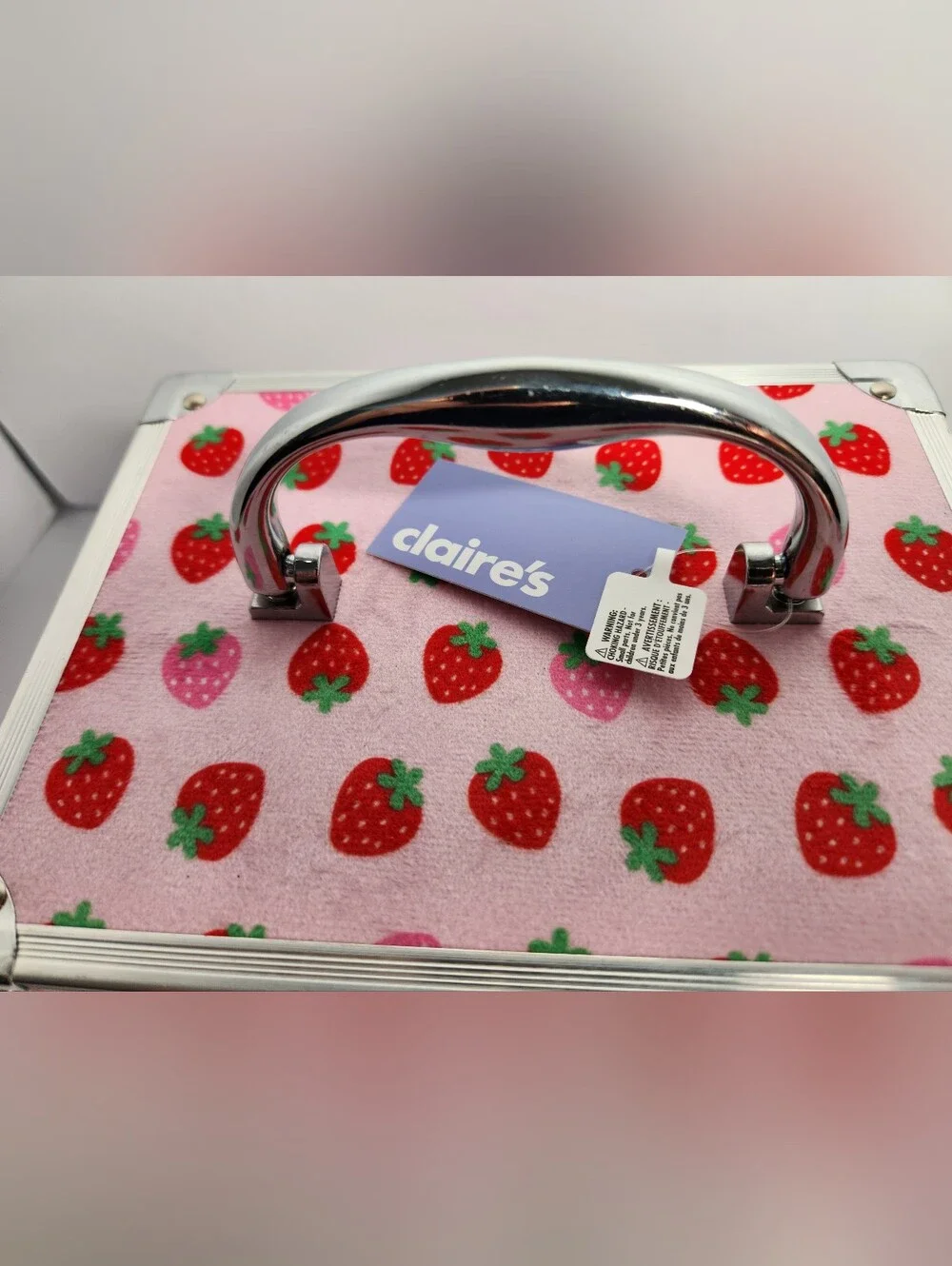 Claire's Pink Strawberry Locking Storage/Carry Case With Frog Decoration
